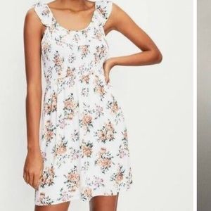 LOFT Ivory floral dress with smocked top